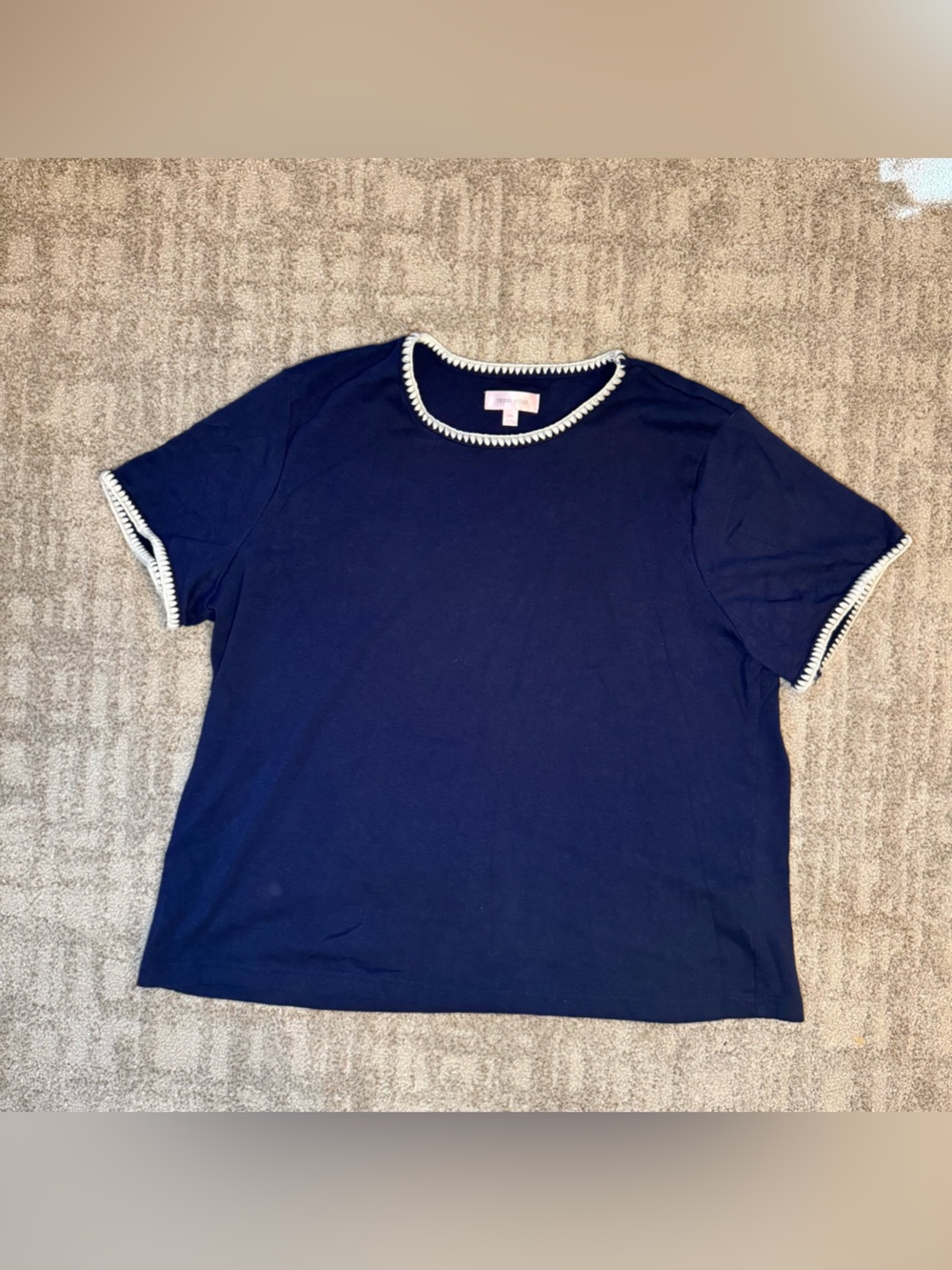 Teddi Rose Navy Blue Short Sleeve Top with White Trim